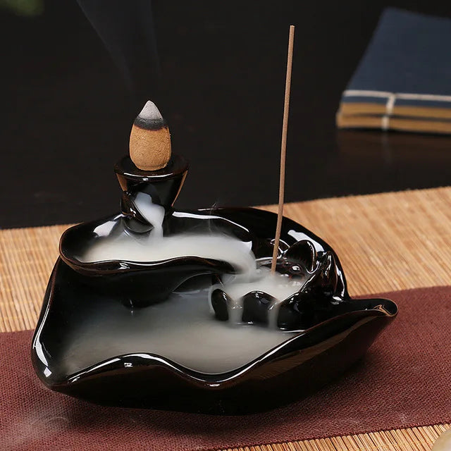 Keramik Rückfluss-Räuchergefäß – Zen Deko für Zuhause, Teestube & Yoga (ohne Räucherkegel)