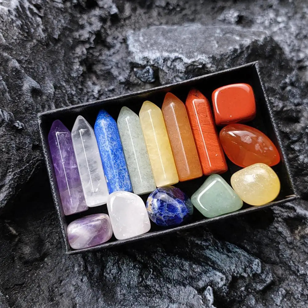 🌈 Chakra-Kristall-Heilset – Geschenkbox mit natürlichen Heilsteinen (7–14 Stück)