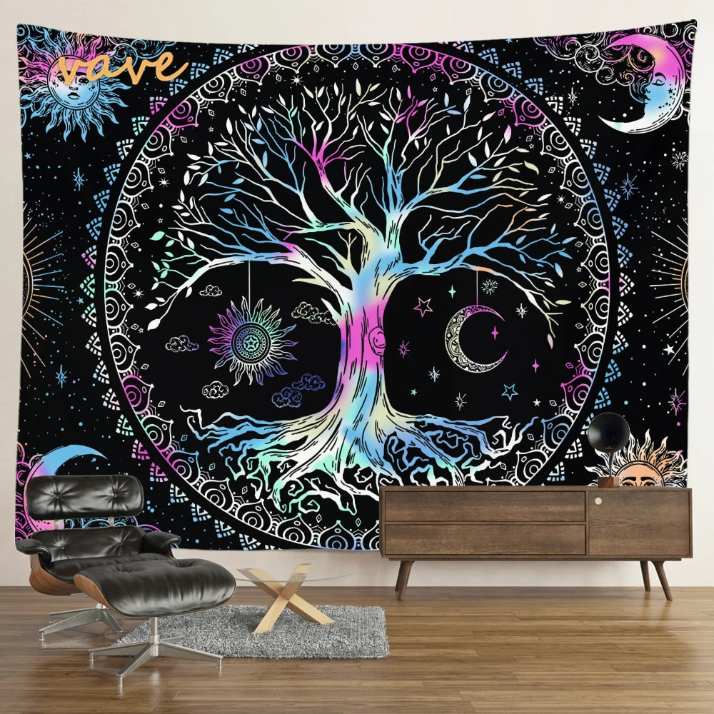 🌳 Tree of Life Psychedelic Tapestry – Trippy Mandala Wall Hanging for Boho & Witchy Room Decor
