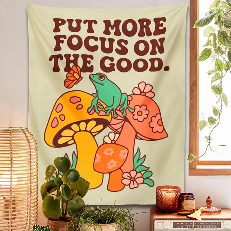 🍄 Pilz-Frosch Wandteppich – Trippy Retro Wandbehang für Boho Raumdeko