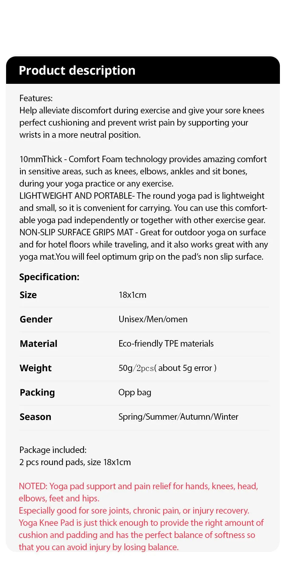 2er-Set Yoga Kniekissen – Rutschfeste, Dicke TPE-Pads für Knie, Ellbogen, Handgelenke & Kopf (18×1 cm)