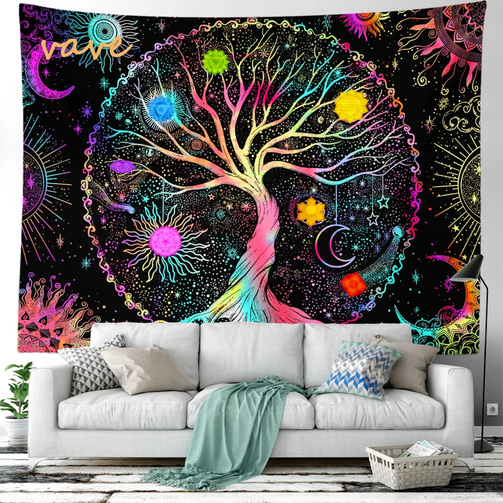 🌳 Tree of Life Psychedelic Tapestry – Trippy Mandala Wall Hanging for Boho & Witchy Room Decor