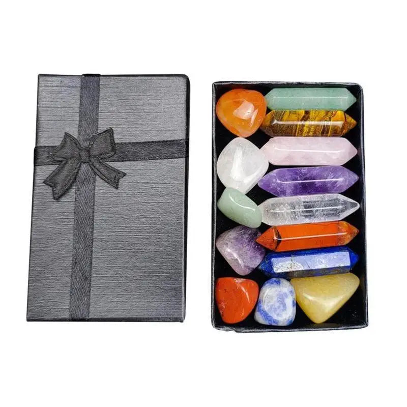 🌈 Chakra-Kristall-Heilset – Geschenkbox mit natürlichen Heilsteinen (7–14 Stück)