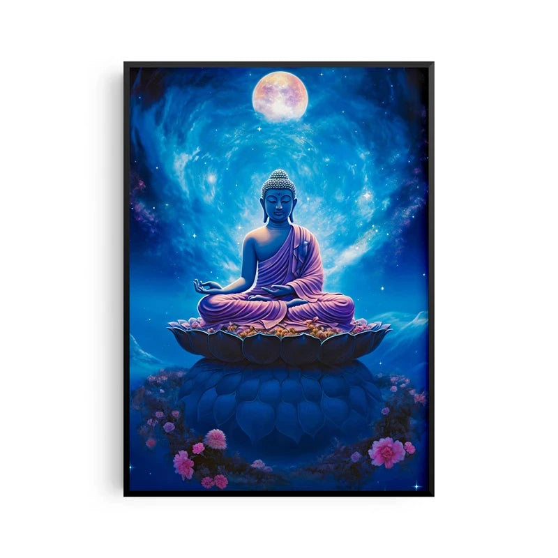 Antiker Stein-Buddha auf Leinwand – Horizontale Wandkunst für Meditation & Wohnkultur