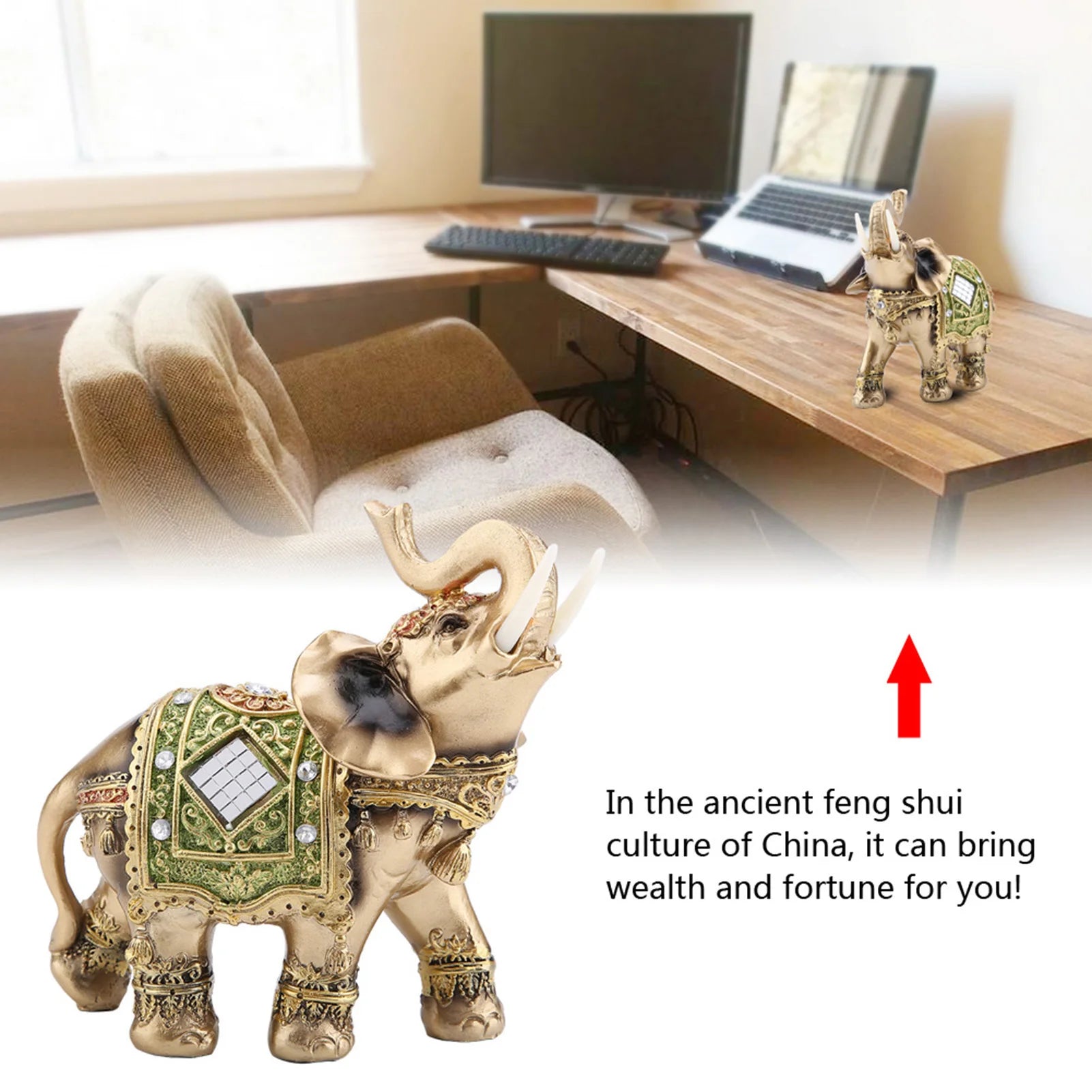 Feng Shui Elefantenfigur – Grüne Glücksstatue für Reichtum & Harmonie