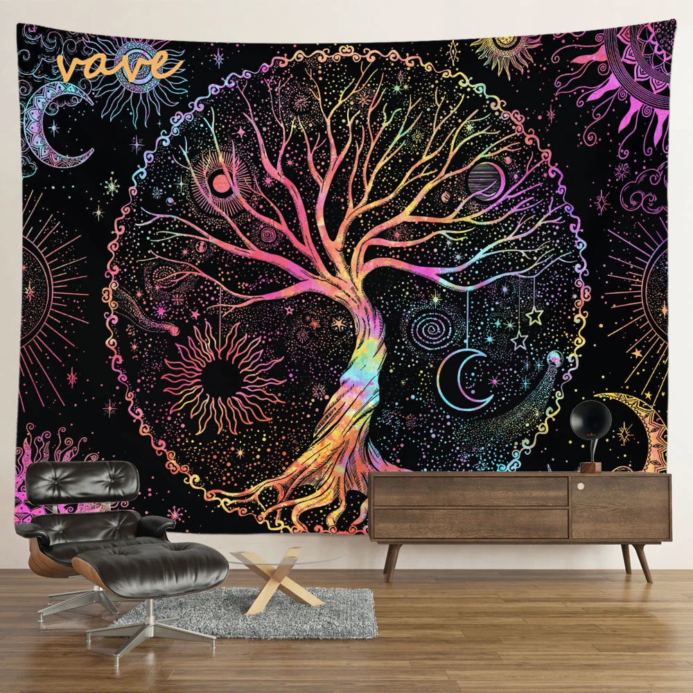 🌳 Tree of Life Psychedelic Tapestry – Trippy Mandala Wall Hanging for Boho & Witchy Room Decor