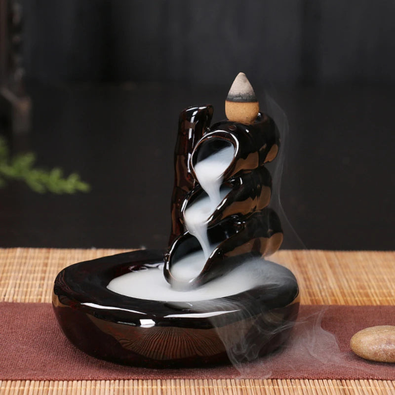 Keramik Rückfluss-Räuchergefäß – Zen Deko für Zuhause, Teestube & Yoga (ohne Räucherkegel)