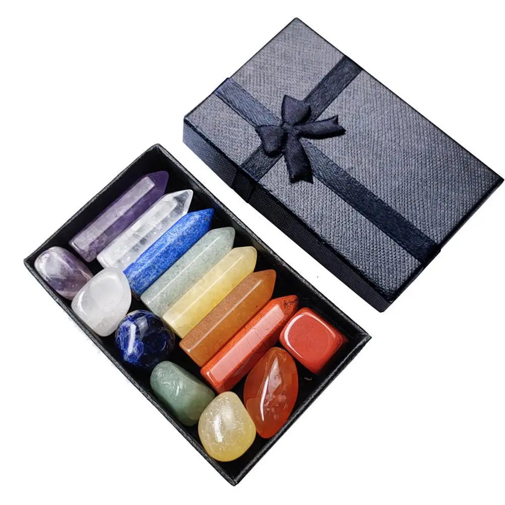 🌈 Chakra-Kristall-Heilset – Geschenkbox mit natürlichen Heilsteinen (7–14 Stück)