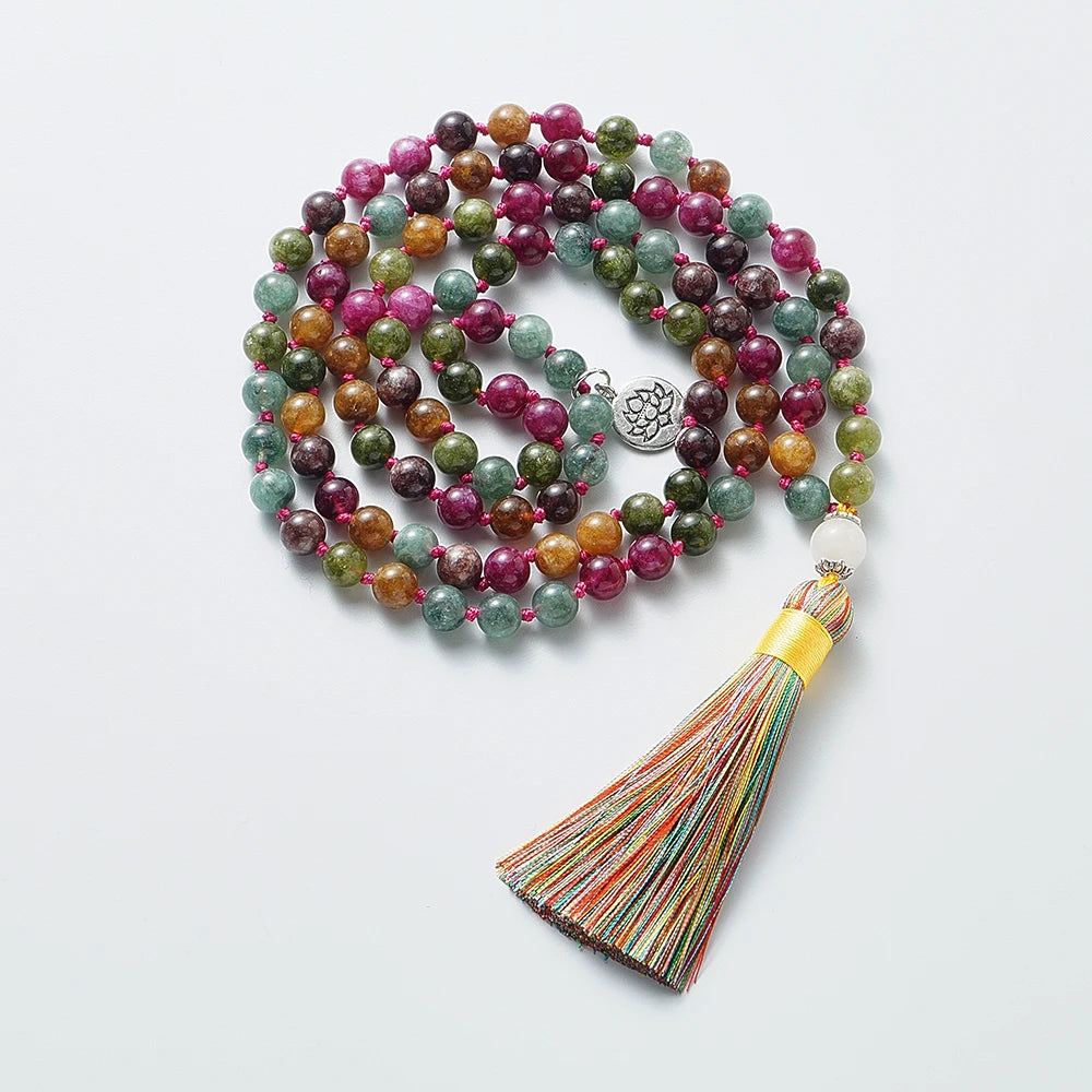 đ Bunte Turmalin-Mala-Kette â 108 Perlen fĂźr Meditation & Gebetsschmuck