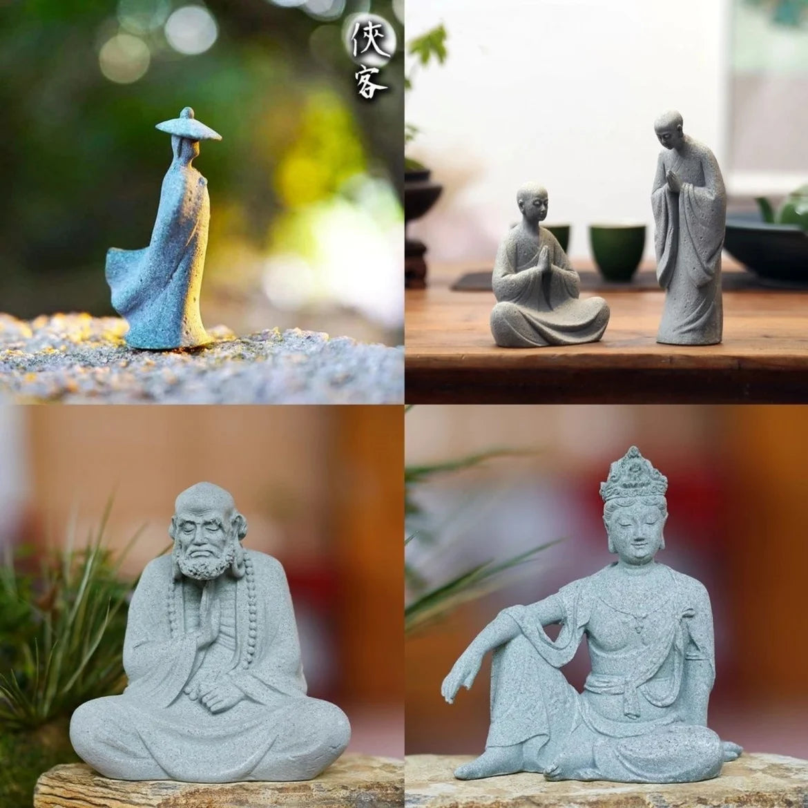 🧘♂️ Chinesische Krieger-Mönch-Statue – Zen-Mikrolandschaft & Gartendekoration