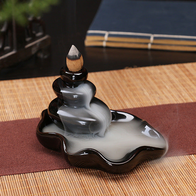 Keramik Rückfluss-Räuchergefäß – Zen Deko für Zuhause, Teestube & Yoga (ohne Räucherkegel)