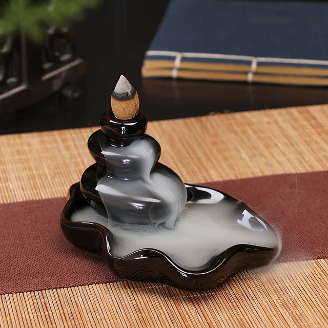 Keramik Rückfluss-Räuchergefäß – Zen Deko für Zuhause, Teestube & Yoga (ohne Räucherkegel)