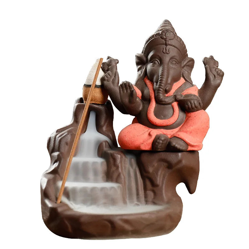 Rückfluss-Räuchergefäß „Elefant & Ganesha“ – Zen-Dekor aus Keramik für Zuhause & Teezeremonie