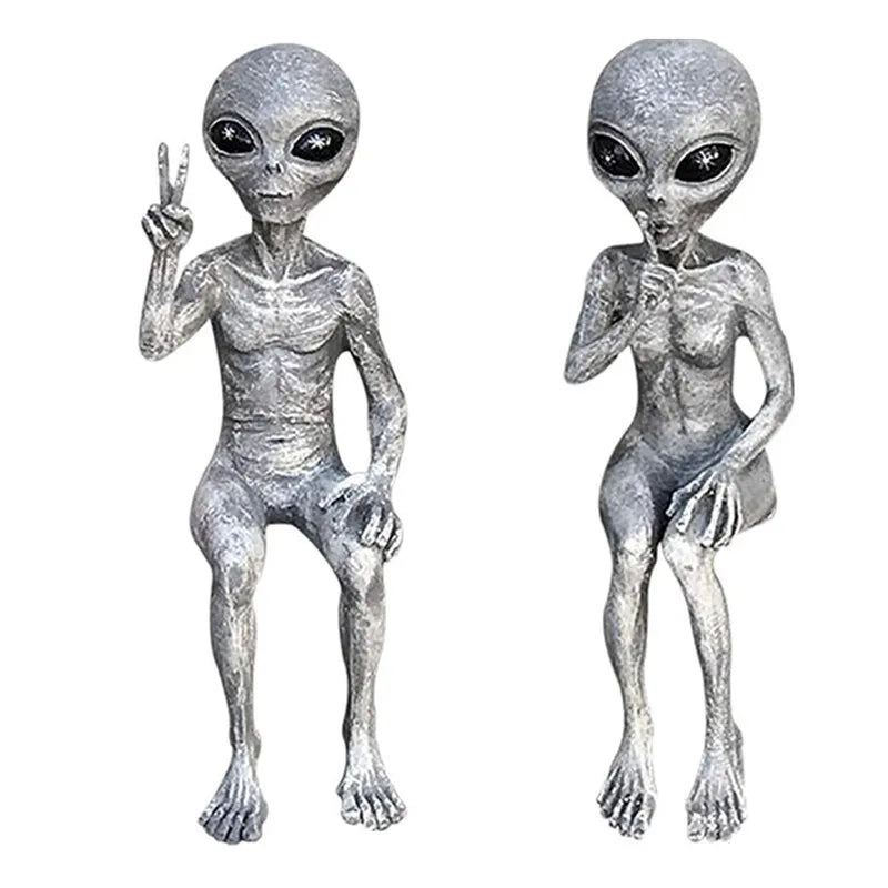 👽 Lustige Alien-Gartenstatue – UFO-Wichtel aus Harz für Innen & Außen
