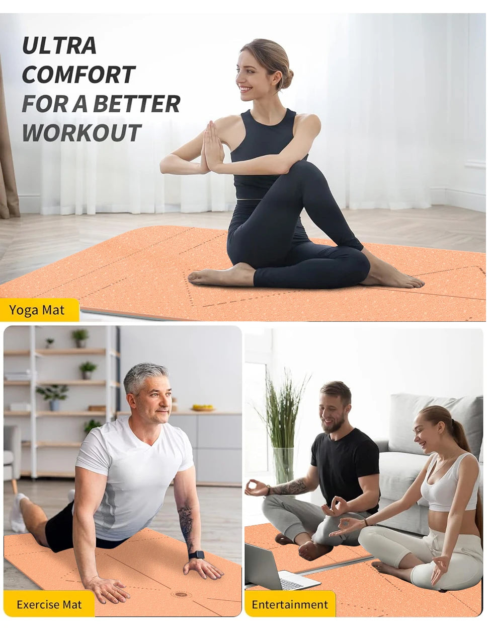 WESTTUNE Eco TPE Yoga Mat – 6mm Non-Slip with Alignment Guide + Strap & Bag (183×61cm)