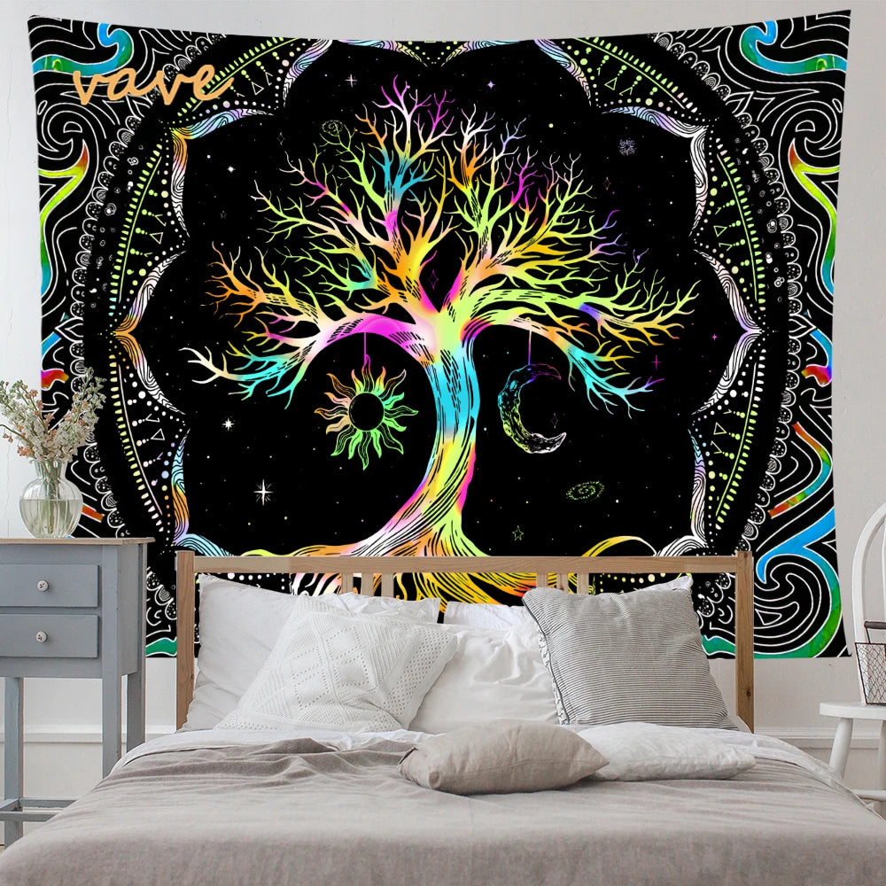 🌳 Tree of Life Psychedelic Tapestry – Trippy Mandala Wall Hanging for Boho & Witchy Room Decor