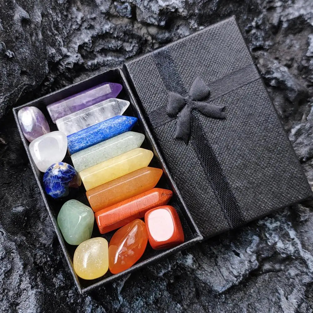🌈 Chakra-Kristall-Heilset – Geschenkbox mit natürlichen Heilsteinen (7–14 Stück)