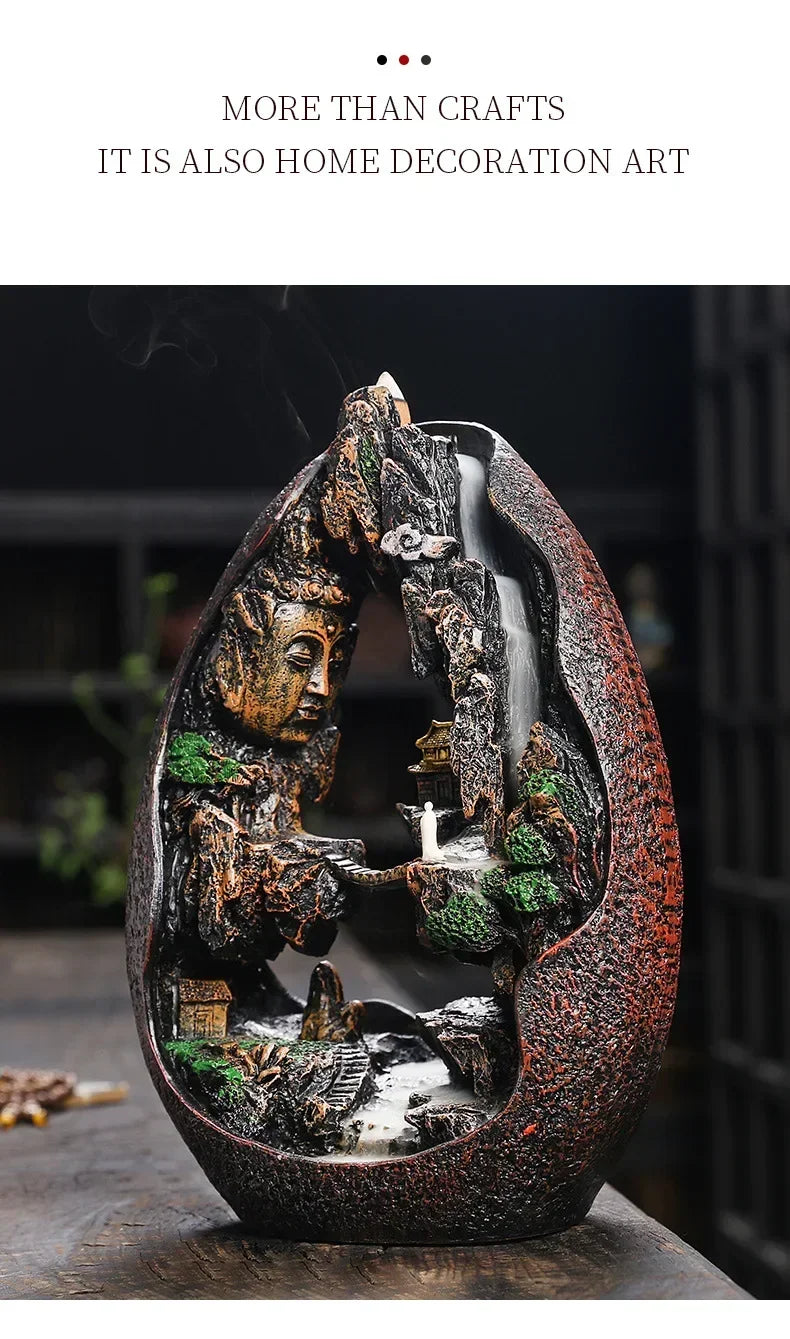 ✨ Zen Buddha Wasserfall Räuchergefäß – Harz-Ornament für Ruhe & Meditation 🌿