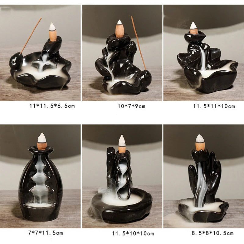 Keramik Rückfluss-Räuchergefäß – Zen Deko für Zuhause, Teestube & Yoga (ohne Räucherkegel)
