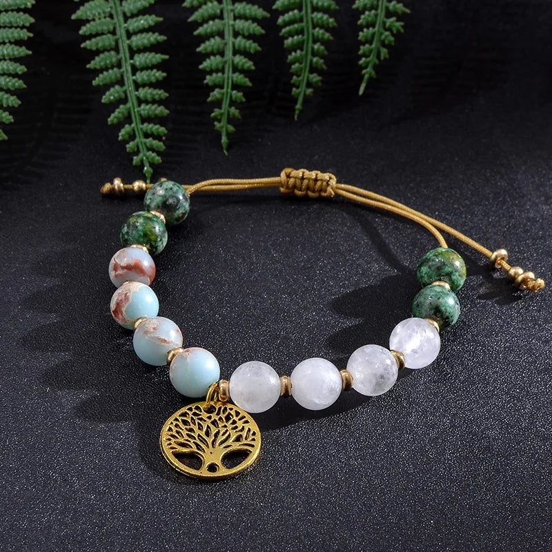 Weiße Steine &amp; Afrikanischer Türkis Mala – 108 Perlen Knotenmeditationskette