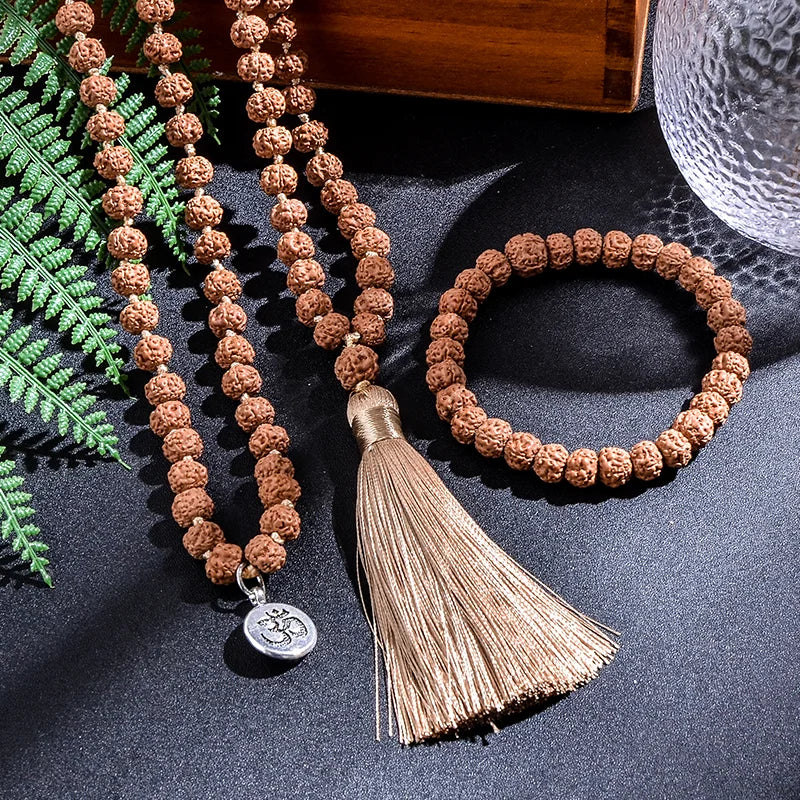 🕉️ Punchmukhi Rudraksha – Spirituelles Set aus Halskette &amp; Armband