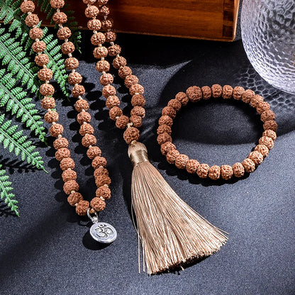 🕉️ Punchmukhi Rudraksha – Spirituelles Set aus Halskette &amp; Armband
