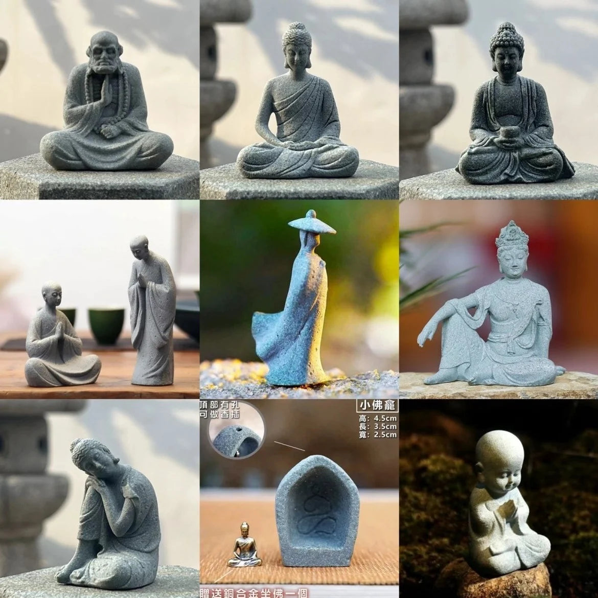 🧘‍♂️ Chinesische Krieger-Mönch-Statue – Zen-Mikrolandschaft &amp; Gartendekoration