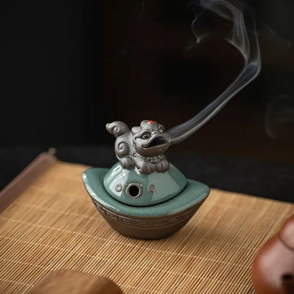 Mini-Räuchergefäß „Pixiu“ aus Keramik – Feng Shui Dekoration für Reichtum &amp; Glück