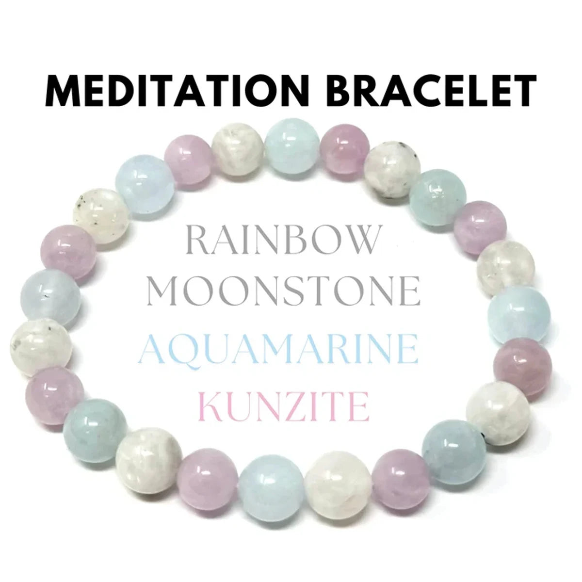 Meditation Bracelet – Aquamarine, Moonstone &amp; Kunzite | Grounding Gift for Men &amp; Women