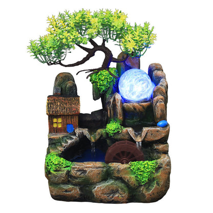 LED Feng Shui Zimmerbrunnen mit Glücksrad &amp; Nebler – Tischdeko für Zuhause &amp; Büro