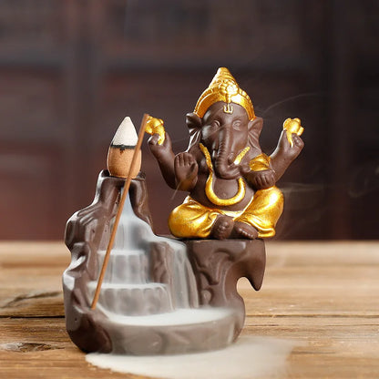 Rückfluss-Räuchergefäß „Elefant &amp; Ganesha“ – Zen-Dekor aus Keramik für Zuhause &amp; Teezeremonie