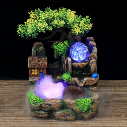 LED Feng Shui Zimmerbrunnen mit Glücksrad &amp; Nebler – Tischdeko für Zuhause &amp; Büro