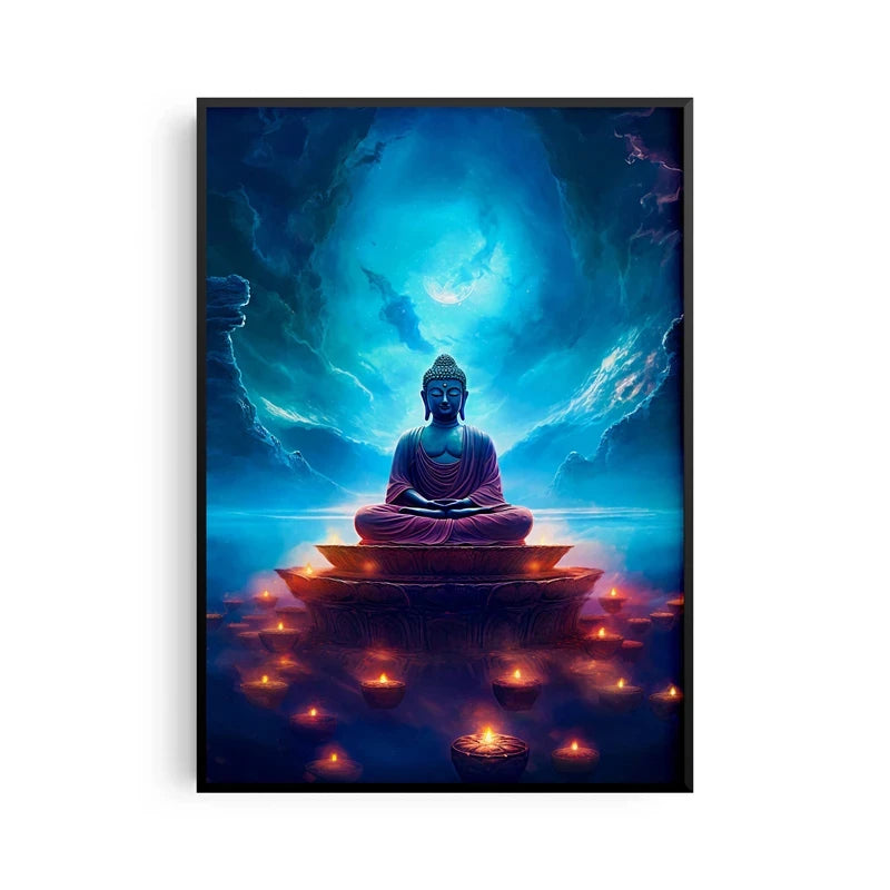 Antiker Stein-Buddha auf Leinwand – Horizontale Wandkunst für Meditation &amp; Wohnkultur