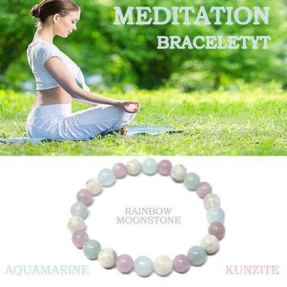 Meditation Bracelet – Aquamarine, Moonstone &amp; Kunzite | Grounding Gift for Men &amp; Women