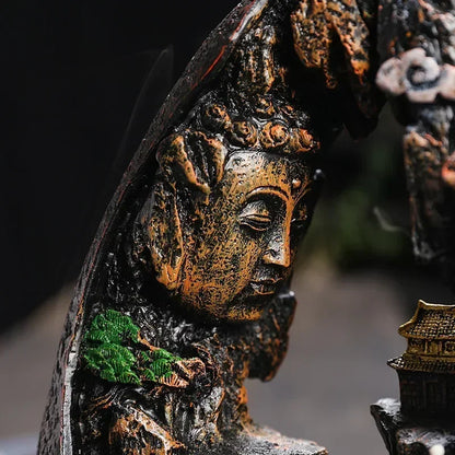✨ Zen Buddha Wasserfall Räuchergefäß – Harz-Ornament für Ruhe &amp; Meditation 🌿