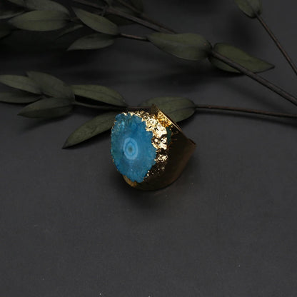💍 Natürlicher Druzy Achat Ring – Verstellbarer Goldplattierter Geoden-Kristall (8 Farben)