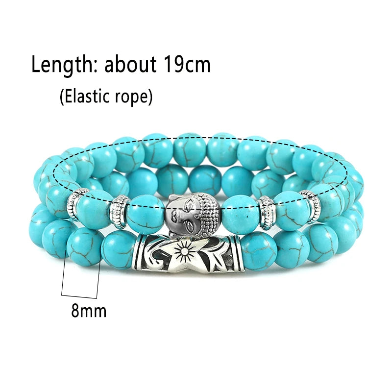 2er-Set Buddha-Armbänder – Tigerauge &amp; Lavastein für Paare (8 mm Perlen)