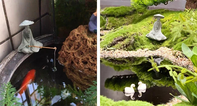 🌿 Mini Fischer Statue – Asiatische Zen Sandstein Aquarium- &amp; Gartendekoration