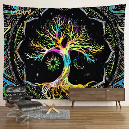 🌳 Tree of Life Psychedelic Tapestry – Trippy Mandala Wall Hanging for Boho &amp; Witchy Room Decor