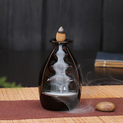 Keramik Rückfluss-Räuchergefäß – Zen Deko für Zuhause, Teestube &amp; Yoga (ohne Räucherkegel)