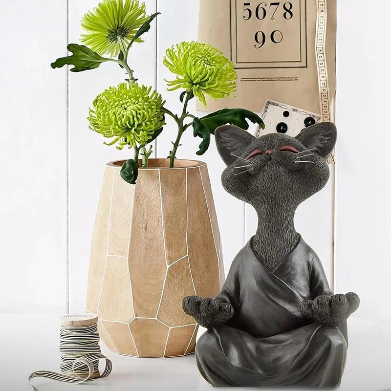 🧘‍♂️ Meditierende Yoga Katze Figur – Handgefertigte Zen Harz Statue 🐱