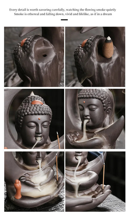 🌙 Handgefertigter Räuchergefäß aus lila Ton mit Mond- &amp; Buddha-Design 🧘‍♀️