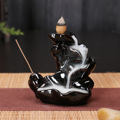 Keramik Rückfluss-Räuchergefäß – Zen Deko für Zuhause, Teestube &amp; Yoga (ohne Räucherkegel)