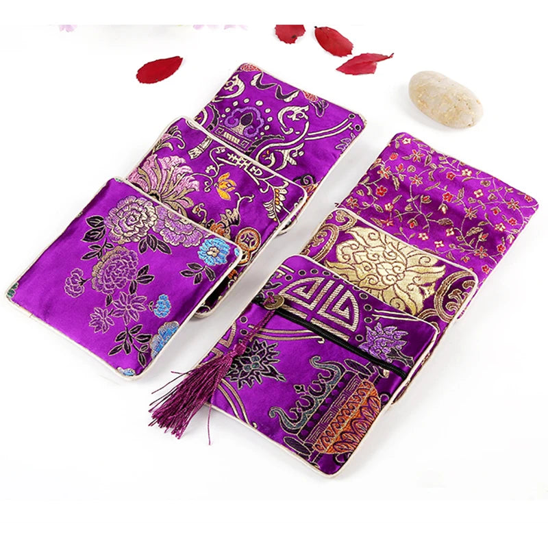 🧧 Quadratische Brokat-Aufbewahrungstasche – Bestickter Schmuck- &amp; Segensbeutel