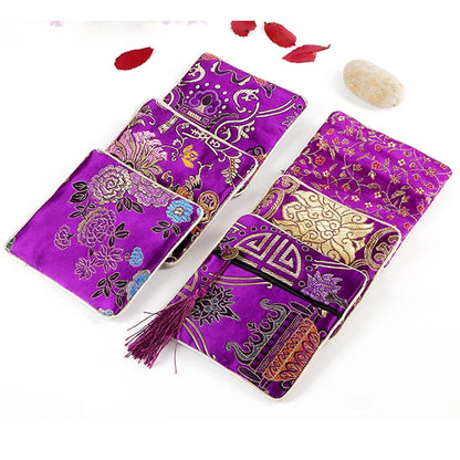 🧧 Quadratische Brokat-Aufbewahrungstasche – Bestickter Schmuck- &amp; Segensbeutel