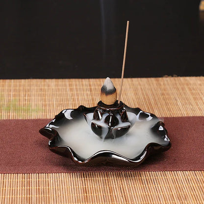 Keramik Rückfluss-Räuchergefäß – Zen Deko für Zuhause, Teestube &amp; Yoga (ohne Räucherkegel)