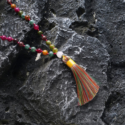🌈 Bunte Turmalin-Mala-Kette – 108 Perlen für Meditation &amp; Gebetsschmuck