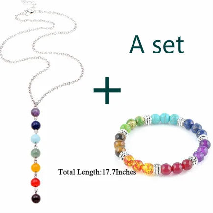 🌈 7 Chakra Reiki Perlen-Anhänger-Halskette &amp; Armband Set - Energie &amp; Heilung 🧘‍♀️