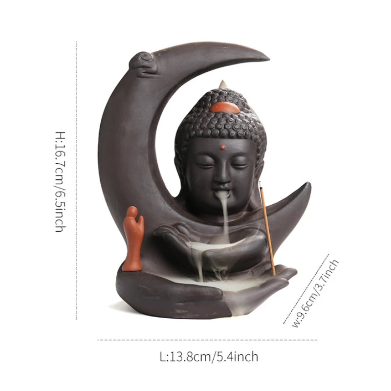 🌙 Handgefertigter Räuchergefäß aus lila Ton mit Mond- &amp; Buddha-Design 🧘‍♀️