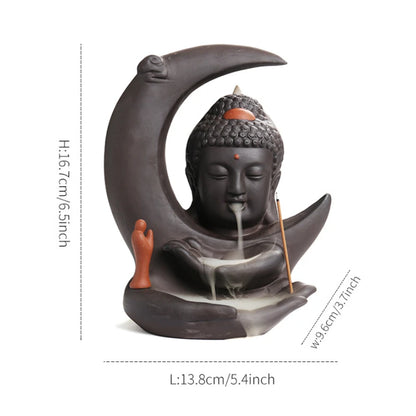 🌙 Handgefertigter Räuchergefäß aus lila Ton mit Mond- &amp; Buddha-Design 🧘‍♀️